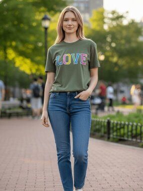 Handmade Embroidered "LOVE" T-Shirt - Multiple Colors
